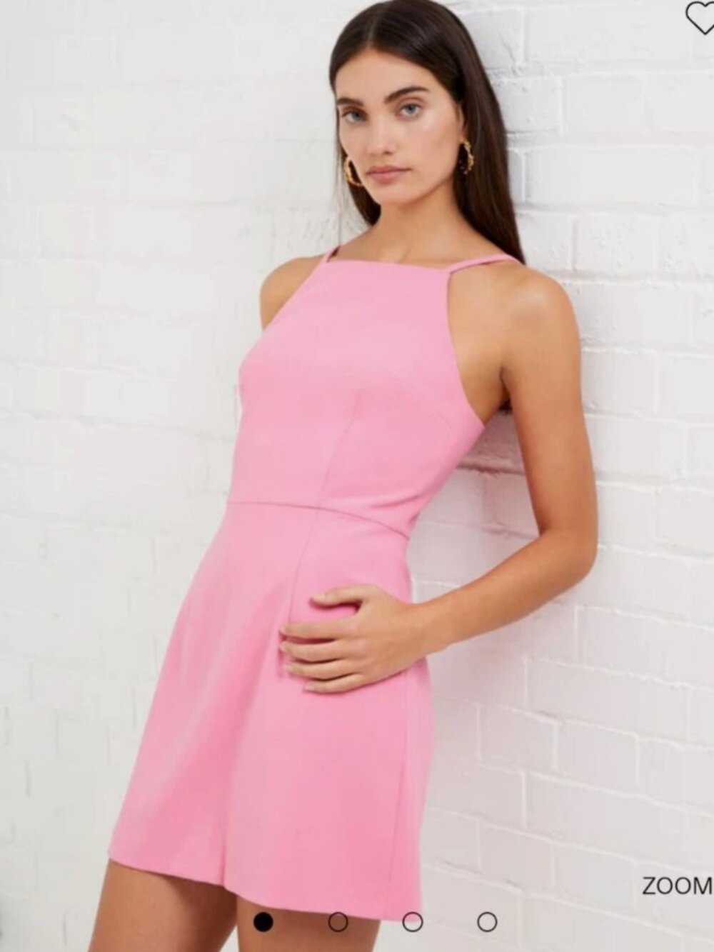 French Connection Whisper Light Square Neck Mini Dress in Bright Pink